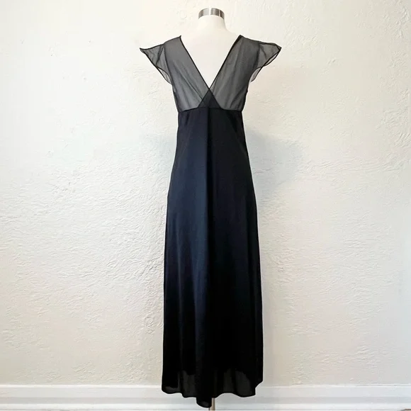Vintage Sheer Black Mesh Satin Lingerie Nightgown Maxi Dress Goth Whimsigoth S/M - Picture 8 of 13